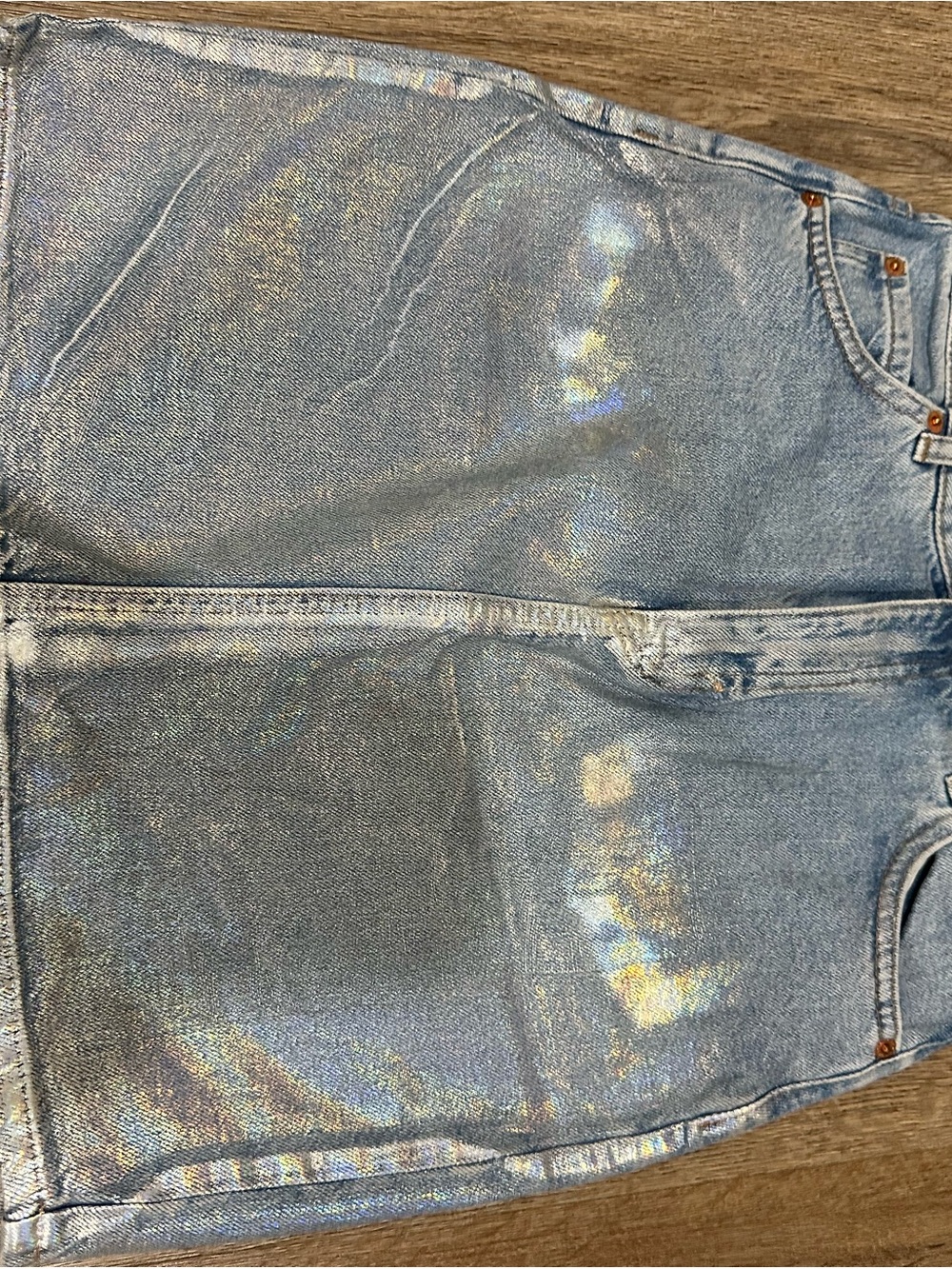 Topshop Iridescent Light Blue Straight Leg Jeans